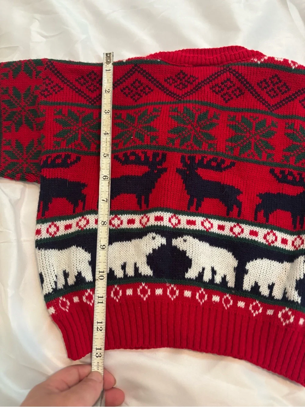 Vintage okie dokie Red and Navy Holiday Knit Cardigan with Animal Motif 3t boy